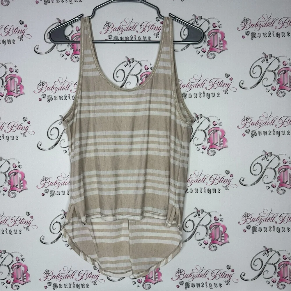 Lululemon tank top high low beige brown white cream striped stripes shirt